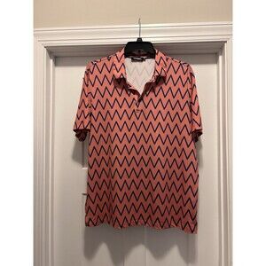 Trusmol Polo Shirt Mens Size XL Pink Blue Geometric Golf Performance Activewear